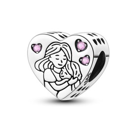 Parmuz 925 Sterling Silver Mom Charms for Bracelet Necklace Heart Love Mother Charm Beads for Women Grandmother Mother’s Day