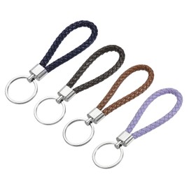 YOKIVE 4 Pcs Braided Leather Keychains, Home PU Keys Ring Woven Decorating Lanyard Straps for Bags Wallets (Light Purple/Brown/Dark Brown/Dark Blue)