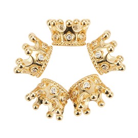 NBEADS 10 Pcs Cubic Zirconia Pave King Crown Beads, 11x7mm Golden Color Bracelet Spacer Charm Beads Large Hole Loose Beads for Bracelet Necklace DIY Jewelry Making