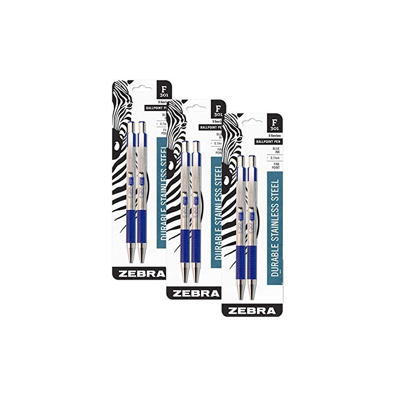 Zebra F-301 Ballpoint Stainless Steel Retractable Pen, Fine Point, 0.7mm,