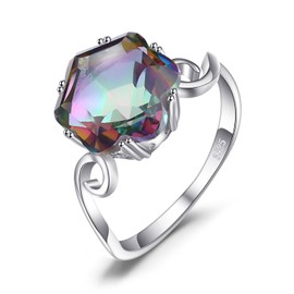 JewelryPalace Hexagon 5.7ct Real Rainbow Quartz Solitaire Ring for Women, Large Natural Stone, Colourful Women's Ring, 925 Silver Ring, Promise Women Jewellery, Girls, Rose Gold, Gemstone, Quartz