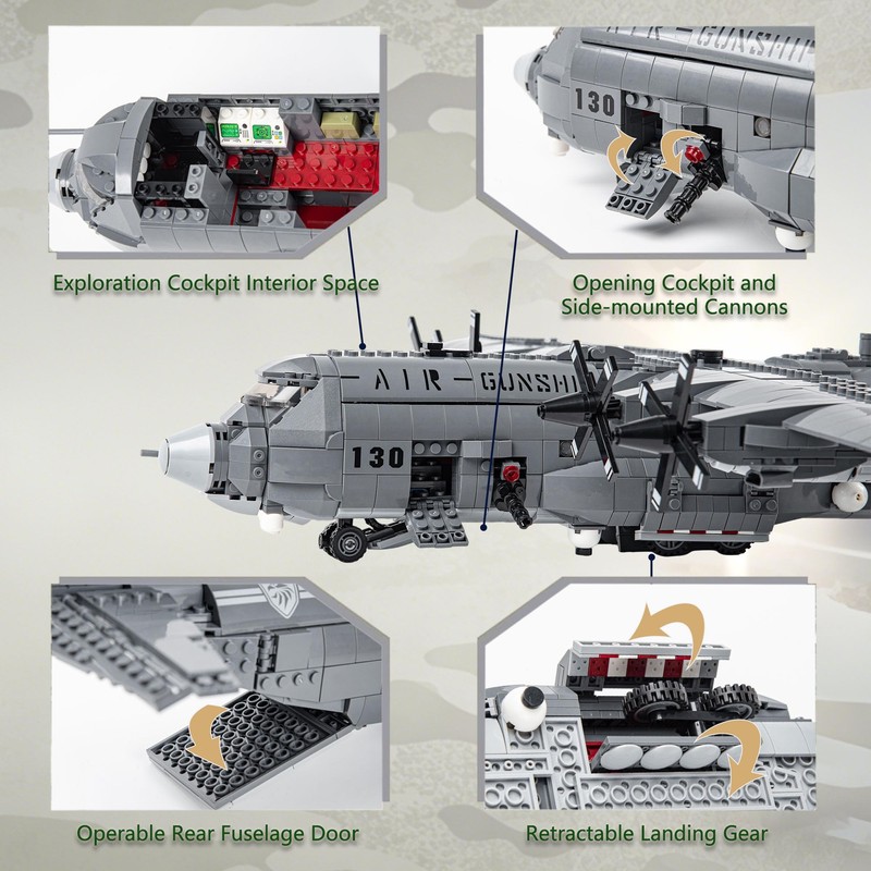 Gonli AC-130 Gunship Airplane Building Blocks 1713PCS WW2 Plane Model