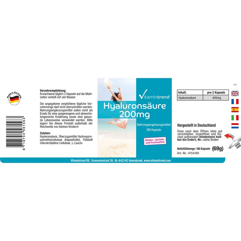 Hyaluronic Acid 200 mg – 180 Capsules – Vegan –