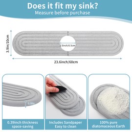 Faucet Mat for Kitchen Sink - 23.6" Diatomite Fast Drying Stone Sink Tray,Super Absorbent,Durable Faucet Drip Mat for Kitchen Sink and Bathroom Counter[Includes Sandpaper]