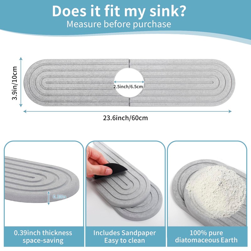 Faucet Mat for Kitchen Sink - 23.6" Diatomite Fast Drying