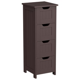 SUPER DEAL Small Bathroom Storage Cabinet with 4 Drawers, Freestanding Narrow Wooden Side Storage Organizer for Bathroom Hallway Living Room, Brown