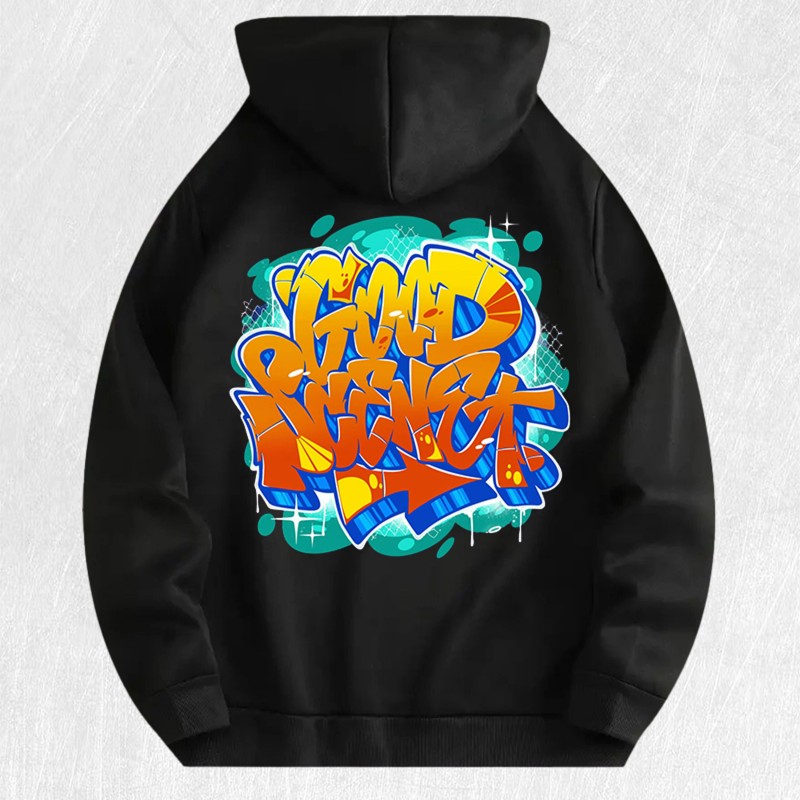 GOOD VIBES Graffiti Hoodie 100% Cotton US Warehouse 7 ColorsColor: