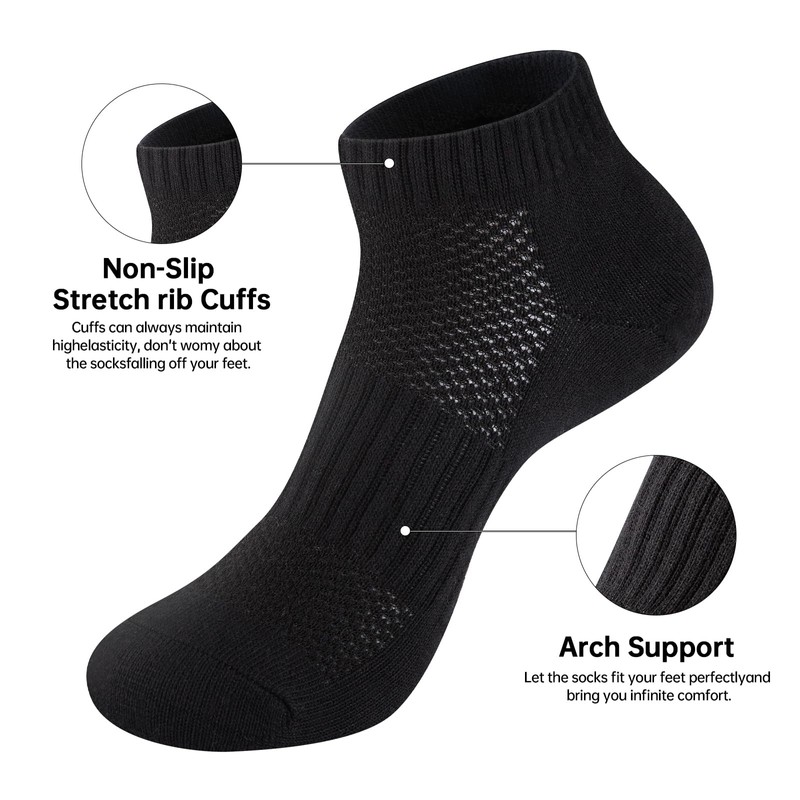 Womens 100% Cotton Ankel Socks, Athletic Performance Running Moisture Wicking