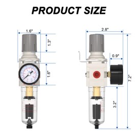 AIRZOE 1/4"NPT Air Filter Regulator Combo Piggyback,5 Micron Brass Element, Auto Drain,Air Pressure Regulator AW2000-02,0-150 psi Gauge