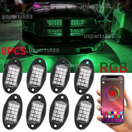 usparts888 8Pods RGB LED Rock Light Kit Underglow Wheel Light Fit Dodge Ram 1500 2500 3500