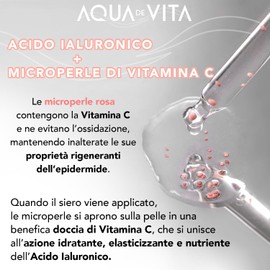 Aqua De Vita, Gesichtsserum gegen Falten, Hyaluronsäure + Mikroperlen mit Vitamin C, 30 ml, feuchtigkeitsspendend und erfrischend, tägliche Hautpflege, hergestellt in Italien
