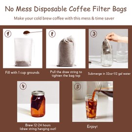 No Mess Cold Brew Coffee Filters - 120 Count Disposable Fine Mesh Brewing Bags for Concentrate/Iced Coffee Maker, French/Cold Press Kit, Hot Tea in Mason Jar or Pitcher, 4 x 6 Inches