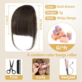 Shoobidoo Clip in Bangs Human Hair 100% clip in hair extensions real human hair Dark Brown Air bangs hair clip human hair Hairpieces for Women Curved Bangs for Daily Wear