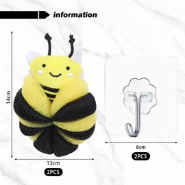 2 Bee-Shaped Bath Balls And 2 Transparent Hooks, Children'S Bath Balls, Cute And Creative Bath Balls, Bath Supplies