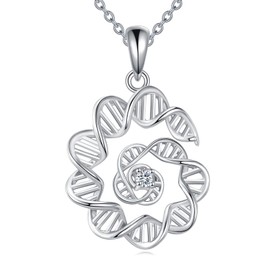 KZX DNA Necklace 925 Sterling Silver Double Helix DNA Pendant DNA Jewelry Gift for Women Men, Normal, Sterling Silver, No Gemstone