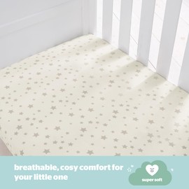 Silentnight Safe Nights Cot Size Fitted Sheets Set 100% Jersey Cotton Bedside Compatible Pack of Two Grey Star Easy Care Super Soft Cuddly for Baby with Storage Bag (120 x 60 x 12cm),Package may vary