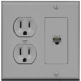 RiteAV 1 Port Cat6 Ethernet Wall Plate Jack Female-Female - Round Outlet [Gray/Gray]