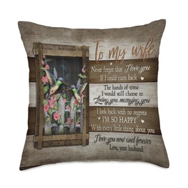 Wife gifts Husband to Wife Flower Hummingbird I Love You Throw Pillow, 18x18, Multicolor