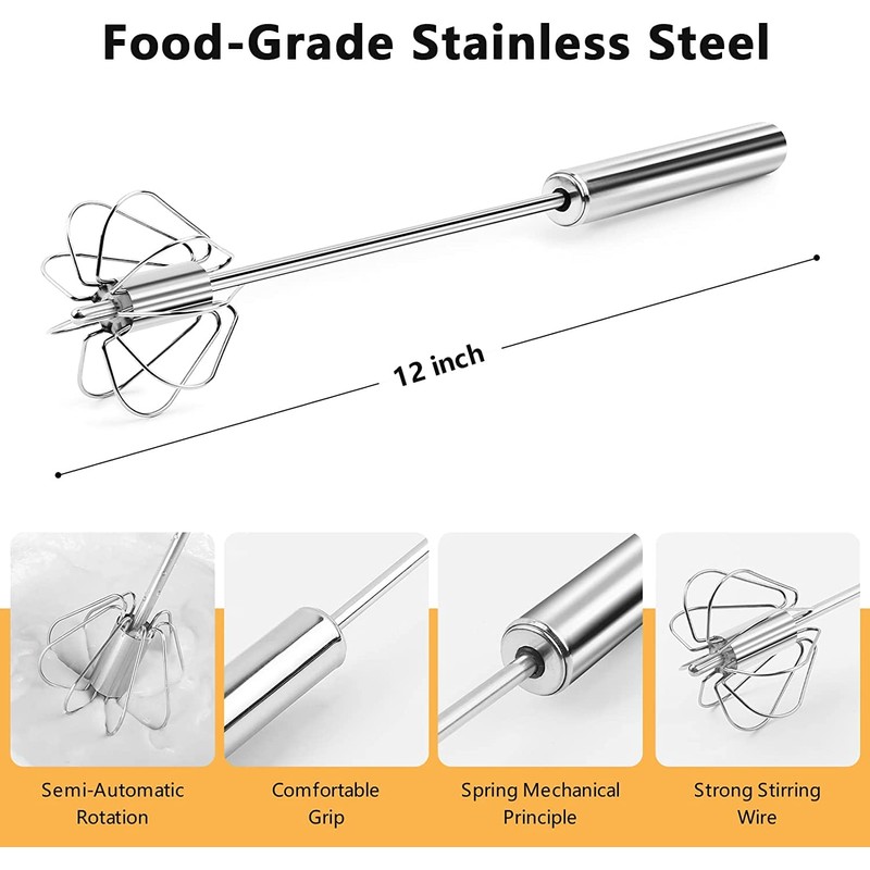 Semi-Automatic Whisk - Manual Whisk Hand Push Egg Beater Stainless