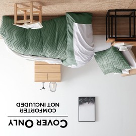 Nestl Green Duvet Cover Queen Size - Boho Bedding Queen Duvet Cover Set, 3 Piece Tufted Double Brushed Boho Duvet Cover with Zipper Closure, 1 Queen Size Duvet Cover 90x90 Inches and 2 Pillow Shams