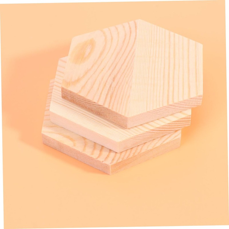 TEHAUX 10pcs Polygonal for DIY Crafts Solid Pine Hexagon Shaped