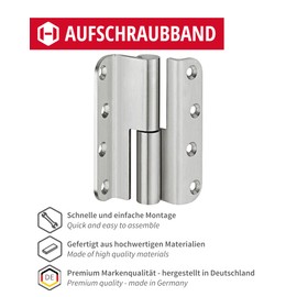 Gedotec Startec H3052 Stainless Steel Screw-On Door Hinge for Rebated Doors - Stop: DIN Left - Door Hinge with Load Capacity up to 60 kg - Pack of 1 - Heavy Duty Hinges Fire and Smoke Protection