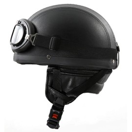 Stark H110 Leather Retro Oldtimer Helmet with Goggles Size S - XL