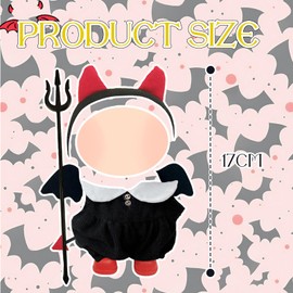 Black Doll Clothes for 17 cm Dolls, Little Devil Doll Clothes Accessory Set with Jumpsuit Headband Shoes Devil Trident for Girls Boys Birthday Gift without Doll