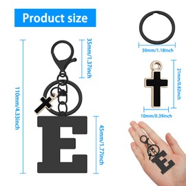 Letter Keyring Alphabet Initial Letter Keychain Christian Keyring Gift for Women A-Z Alphabet Initial Letter Key Chain with Cute Cross Pendant Letter Initials Charms for Purse Handbags Keyring(E)