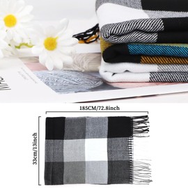 GOZINA Men's Scarves, Fashion Soft Scarf For Men Women UK,Autumn Color Stitching Stylish Tartan Scarf, Mens Scarf Winter Tassel Long Scarves, Ladies Black and Grey Plaid Scarf. (Grey-White)