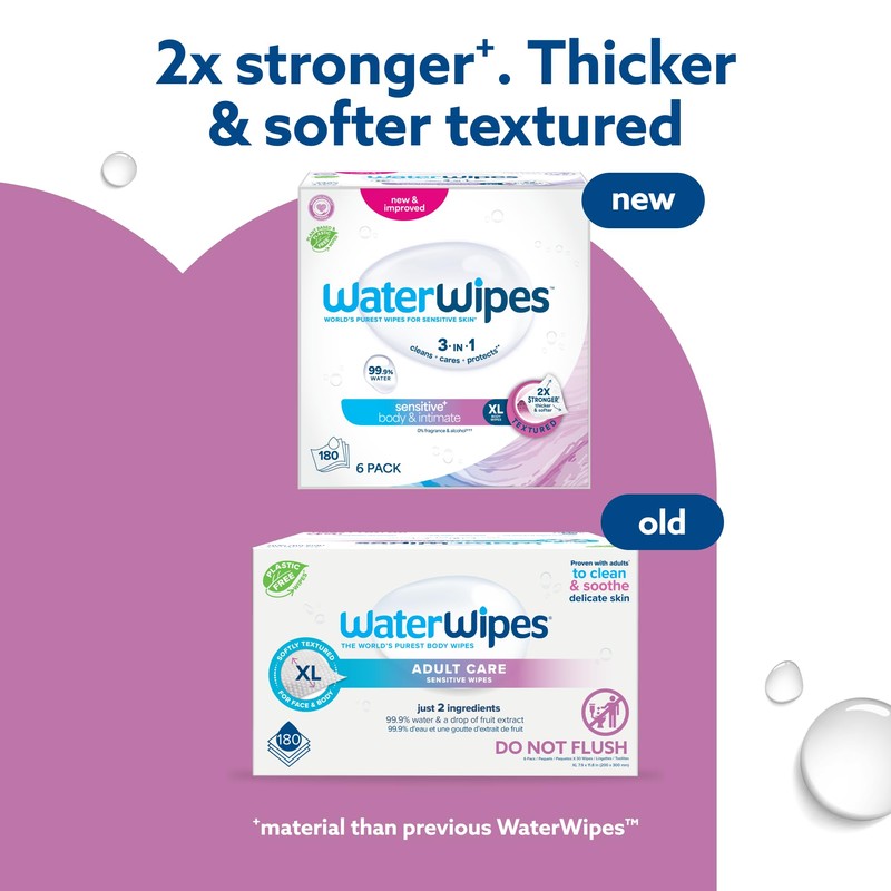 WaterWipes Sensitive+ Body & Intimate Wipes, 3-In-1 Cleans, Cares, Protects,