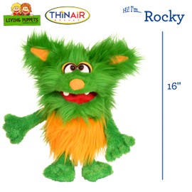 Living Puppets - Rocky The 16-Inch Green Friendly Monster, Plush Hand Puppet for Boys and Girls