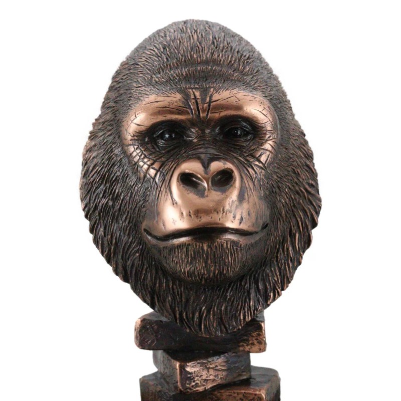 Rainforest Silverback Gorilla Head Bust Statue in Bronze Electroplated Finish