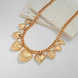 WOWORAMA Puffy Heart Charm Necklace for Women Matte Gold Chunky Heart Necklace Bohemian Vintage Aesthetic Necklaces Adjustable Choker Necklaces