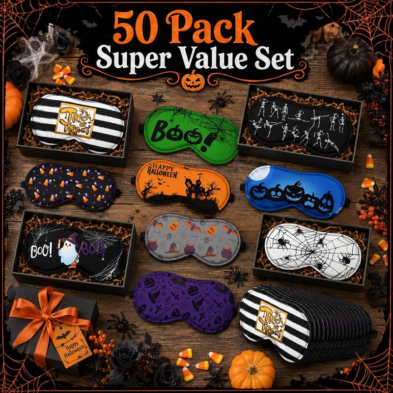 50 Pcs Halloween Sleep Eye Masks Bulk for Women Adjustable