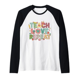 Teach Love Repeat Cute Teacher Squad Back to School Rainbow Raglan Baseball Tee