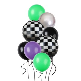 Monster Truck Balloon Bundle 20 Pcs Checkered Balloons Latex Balloon Green Purple Black Boy 1st 2nd Race Ca Vintage Fast One Two Fast Theme Monster Birthday Party Decor Supplies Kit