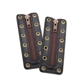 Soletec Leather Lace-in Boot Zipper Inserts for All Brands, Tieless Shoe Laces, 6 Bronze Eyelets, 1 Pair, Black