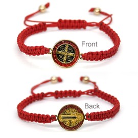 COLORFUL BLING 2Pcs Catholic Virgin Mary Saint Benedict Cross Bracelet Set for Men Women Adjustable Braided Red String 7 Knot San Benito Bracelet Religious Protection Amulet Jewelry Gift-B 2red