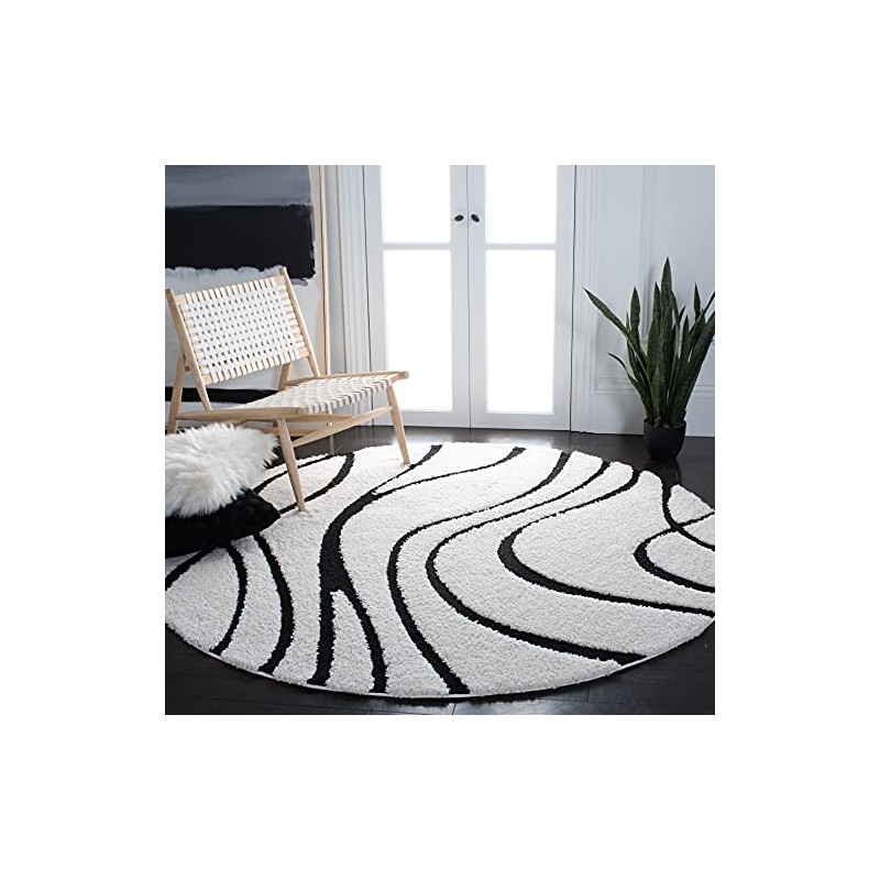 SAFAVIEH Florida Shag Collection 4' Round Ivory / Black SG471