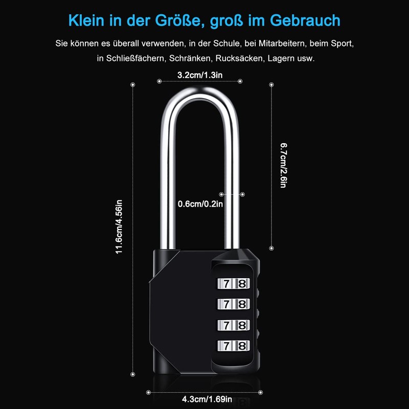 Diyife Pack of 2 Combination Lock, Long Shackle 6.7 cm,