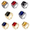 HIJONES Men's Gold Stainless Steel Simple Classic Square Gemstone Rings