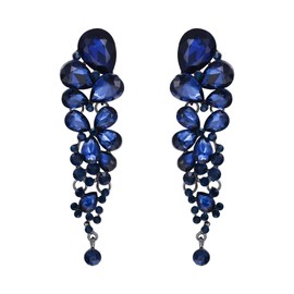 EVER FAITH Women's Earrings Austrian Crystal Elegant Water Drop Wedding Clip On Earrings Ear Jewellery Dangle Blue Black Tone, Crystal, Crystal