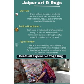 Jaipur Art & Rugs Alfombra de yoga de algodón – Alfombra ecológica tejida a mano – Antideslizante y gruesa (24 x 72 x 5 mm) para el fitness diario en 