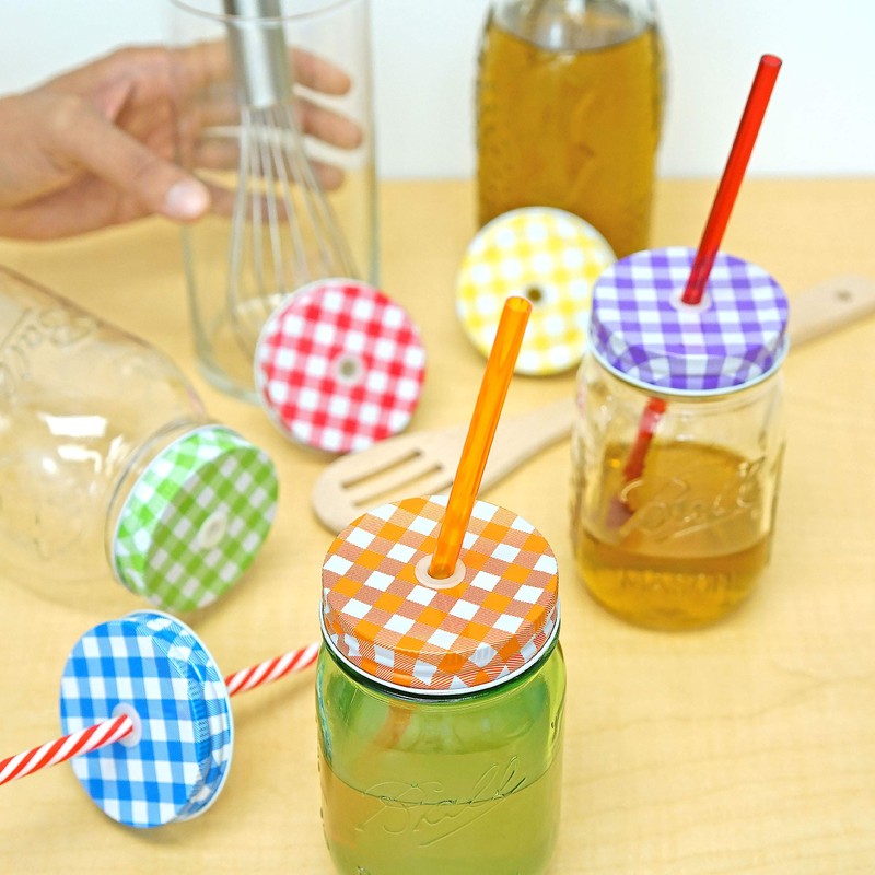 Southern Homewares SH-10234 Mason Jar Lids Gingham with Hole, One