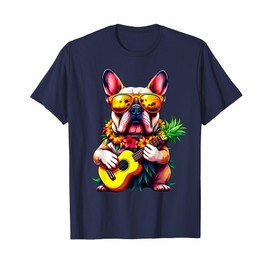 Hawaiian English Bulldog & Pineapple Ukulele Summer Vacation T-Shirt for Men Women Kids
