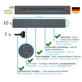 cocofy anti-slip strips stairs outside and inside, 10x strips (61x10 cm) grey, Strong hold thanks to special outdoor surface, anti-slip protection for stairs anti-slip step mats outside grey