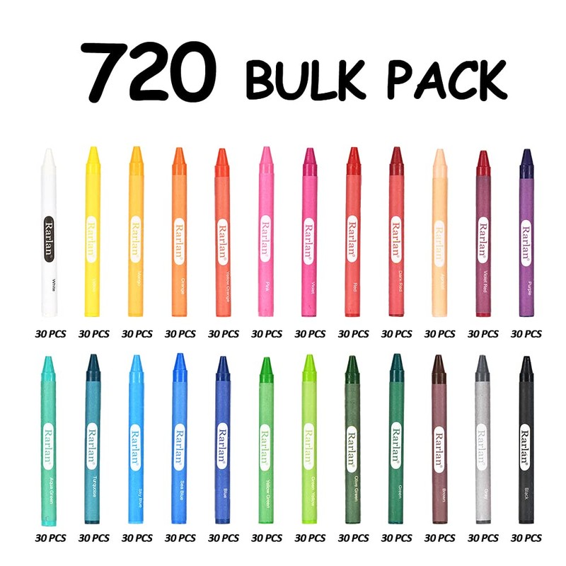 Rarlan Crayons Bulk, 30 Crayon Packs with 24 Assorted Colors,