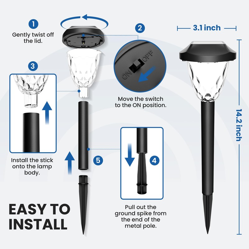 GIGALUMI 8 Pack Solar Lights Outdoor, Solar Pathway Lights with