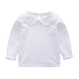 HDLEXD Baby Girls Long Sleeves Solid Color Doll Collar T-Shirt Blouse Toddler Kids Basic Pullover Bottom Tops White 03 6-12 Months